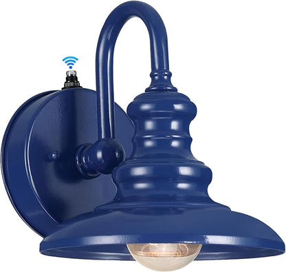 LONEDRUID Dusk to Dawn Sensor Outdoor Gooseneck Barn Light Fixtures Blue Exterior Wall Sconce Lighting Rustic Outside Porch Lantern Farmhouse Wall Mount Lamp for House Garage Patio