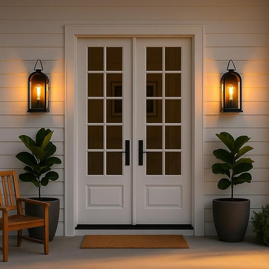 Vintage Outdoor Wall Light Fixtures (2 Pack) - Matte Black Porch Lantern/Exterior Wall Sconce, Glass Shade, Sturdy Metal Frame, Waterproof & Anti-Rust, for Entryway/Garage/Patio/Doorway, E26 Socket