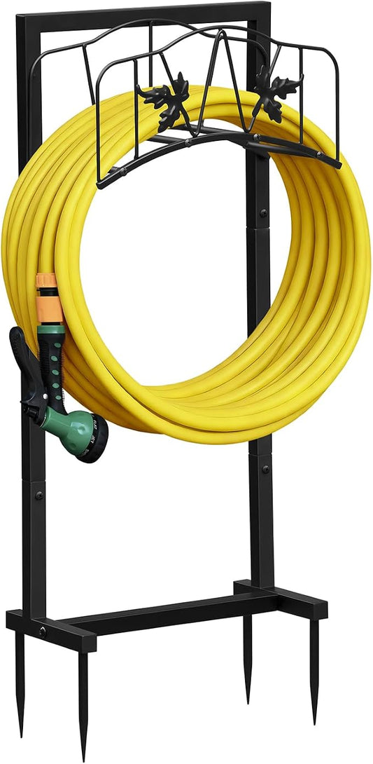 Skypatio Outdoor Garden Hose Holder, Heavy Duty Metal Water Hose Holder Holds 150ft Hoses Freestanding Hose Storage Stand with 4 Stakes, Rust-Resistant Hose Hanger for Outside