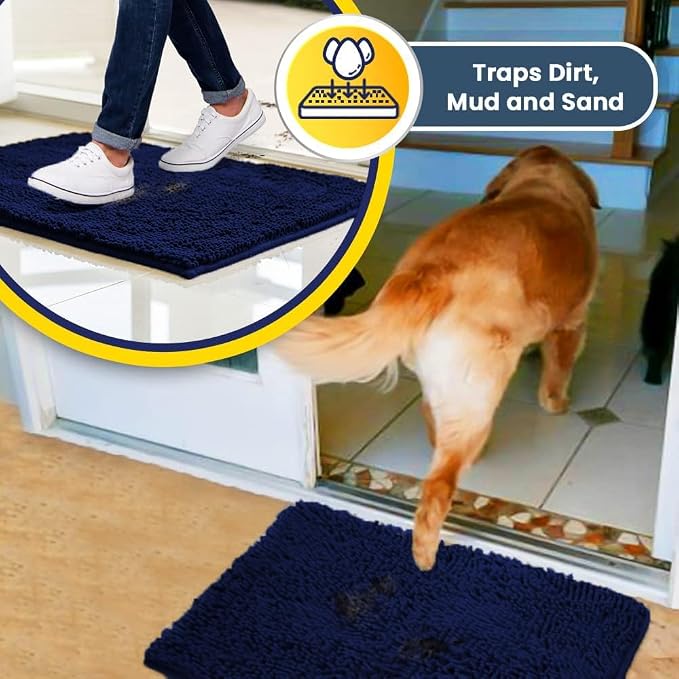 Muddy Mat® | Super Water Absorbent Door Mat Indoor, Microfiber Quick Dry Chenille Entryway Rug, Slip Resistant Front Door Mat, Indoor Mats for Entryway, Machine Washable Pet Rug, Navy Blue 5ft x 7ft
