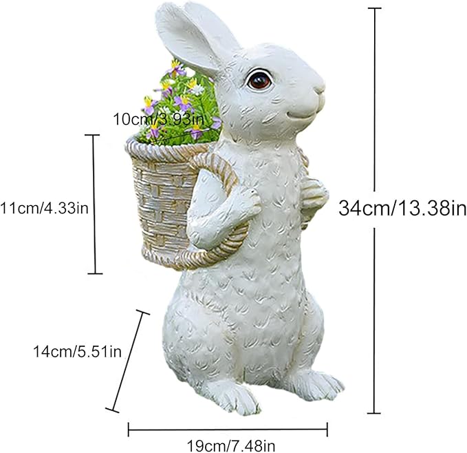 Wnvivi Resin Bunny Planter,Mini Rabbit Succulent Flower Pot,Cartoon Rabbit Flower Basket Planter Cactus Pot for Garden Balcony Easter Decor(White)