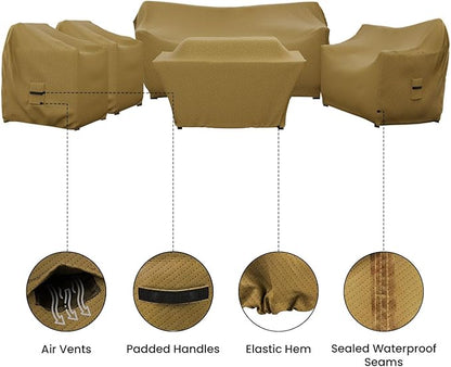 Covers & all Patio Furniture Cover Set, 5 Piece Outdoor Furniture Covers, Water-Repellent UV & Weather-Resistant Covers for Sofa, Loveseat, Chairs & Coffee Table with Elastic Tie-Down & Padded Handles
