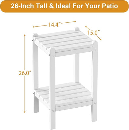 Outdoor Side Table, 26-Inch Tall Adirondack Patio Side Table, All-Weather HDPE Outdoor End Table for Porch Deck Balcony Pool, Easy Maintenance, White