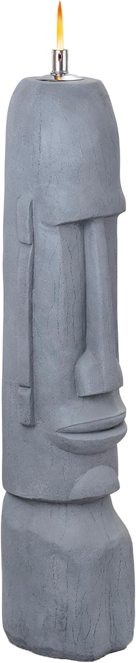 Alpine Corporation 41" Tall Indoor/Outdoor Cement Moai Head Statue with Oil Torch Lamp