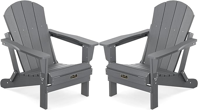 SERWALL Adirondack Chair Set of 2 for Patio Garden Outdoors Fire Pit- (Folding Gray)