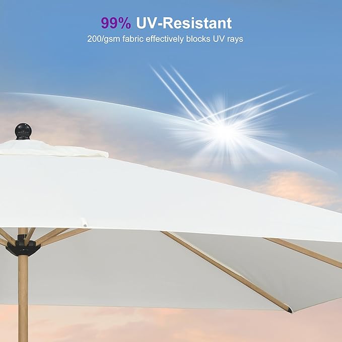 PURPLE LEAF 9' x 11.5' Patio Umbrella Outdoor Table Umbrella Rectangular Aluminum Market Umbrella with 8 Sturdy Ribs & Crank Outdoor Umbrellas for Garden Deck Patio, Cream