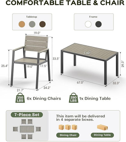 Outdoor Dining Chairs Set of 2, HDPS + Aluminum Patio Dining Chairs with Ergonomic Design and Wide Seat, 2 Piece Outdoor Chairs for Garden, Backyard, Deck (Gray)