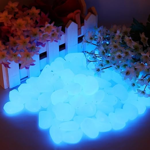 340pcs Glow in the Dark Garden Pebbles, Gardening Luminous Glow Stones Outdoor Decor Glowing Water Fish Tank Gravel (Blue)