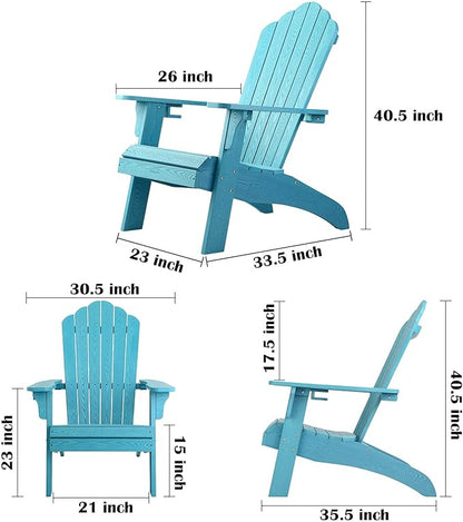 hOmeHua Oversized Adirondack Chair, HIPS Adirondack Chairs Weather Resistant with Cup Holder, Plastic Outdoor Chair for Patio, Backyard Deck, Fire Pit Lawn Porch (Lake Blue)