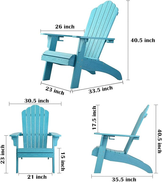 hOmeHua Oversized Adirondack Chairs Set of 4, HIPS Adirondack Chairs Weather Resistant with Cup Holder, Plastic Outdoor Chair for Patio, Backyard Deck, Fire Pit Lawn Porch (Lake Blue)