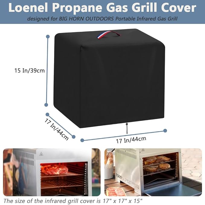 Propane Gas Grill Cover for Big Horn Outdoors Portable Infrared Gas Grill, 600D Waterproof Cover for Infrared Outdoor Broiler BBQ Grill/Steak Cooker/Salamander Broiler/Barbecue Propane Oven