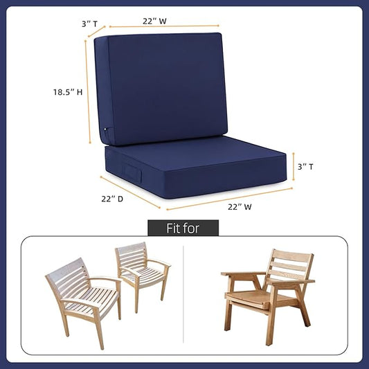 Favoyard Deep Seat Patio Cushion Set 22 x 22 Inch Waterproof Outdoor Chair Cushions for Patio Furniture with Fade Resistant and Removable Cover with Handle & Adjustable Straps for Patio, Yard, Garden