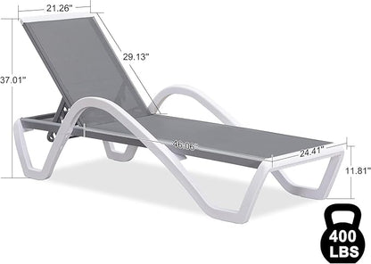 PURPLE LEAF Patio Chaise Lounge Chair Outdoor Plastic Textilene Sun Bathing Recliner Tanning Pool Lounger with 6 Adjustable Position for Outside Beach in-Pool Lawn Poolside, Gray