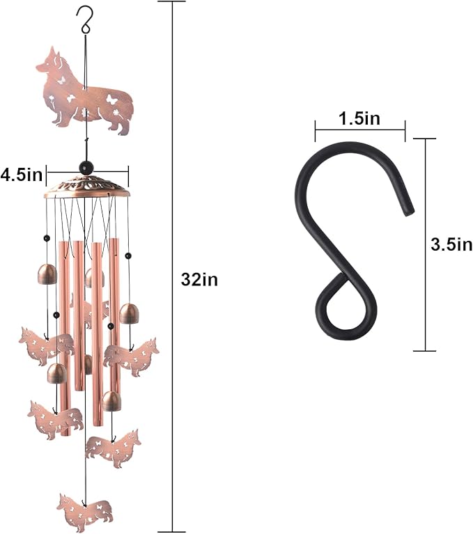 Dachshund Wind Chimes - Handcrafted Brass Unique Outdoor Musical Decor for Garden,Patio & Nursery, Memorial Day Gifts for Mom/Wife/Daughter, Whimsical Yard Decorations with Soothing Tones
