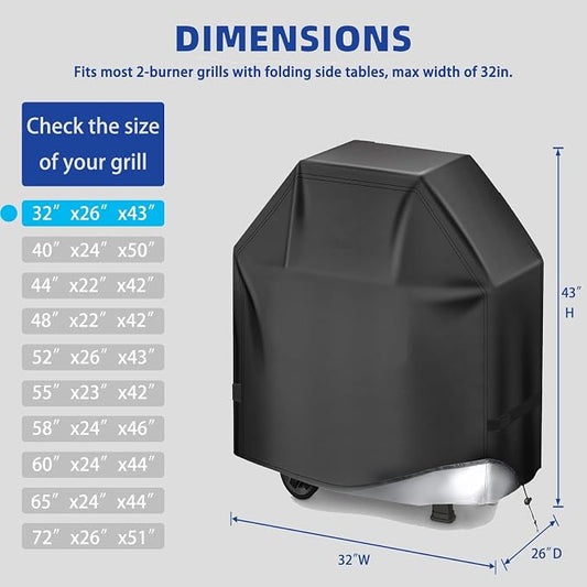 Perfect Grill Cover for Outdoor Grills Waterproof Rip-Proof Weather Resistant for Reliable Protection Griddle Cover Easy to Clean Adjustable Hem Drawstring Fade Resistant (Brown, 32)