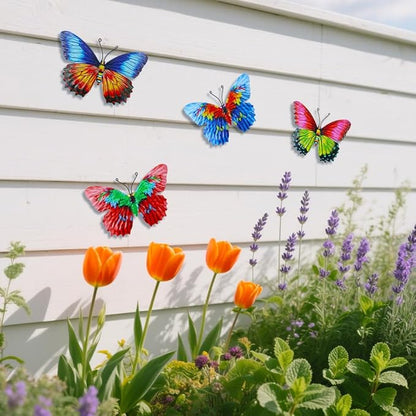 dreamskip 4 Pack Metal Butterfly Wall Decor Art, Metal Colorful Butterflies Outdoor Wall Art, Hand Craft Outdoor Wall Decor For Garden, Fence, Patio, Yard, Living Room, Bedroom