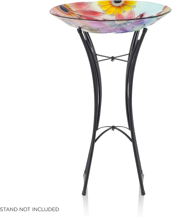 Alpine Corporation 18" Outdoor Birdbath Bowl Topper with Metal Stand, Garden Decor