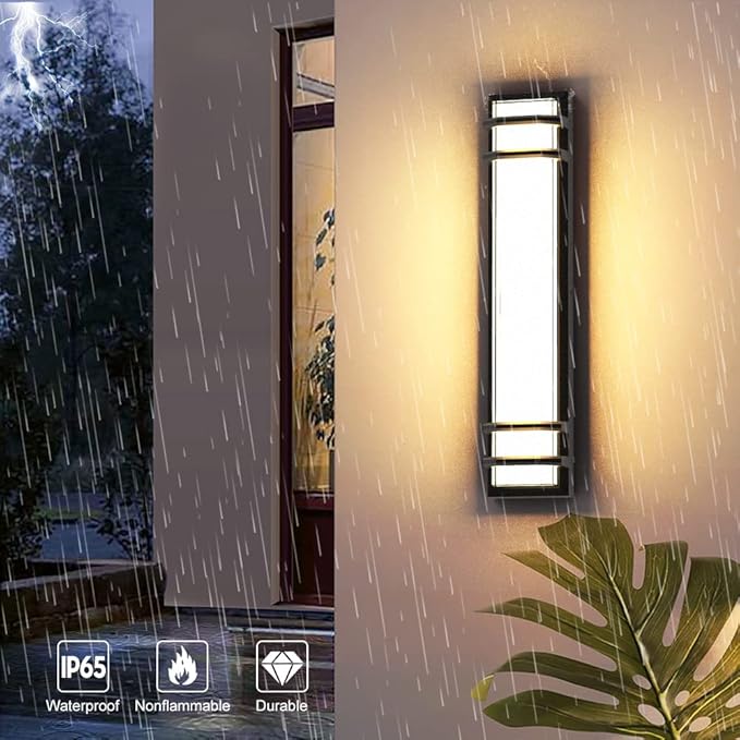 Sytmhoe Exterior Wall Lights,36w Dimmable LED Modern Porch & Patio Wall Light Fixture, 23.6in Black Exterior Sconce Wall Mounted Lights Suitable for Garage Living Room Courtyard House(3000K)