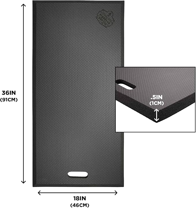 Ergodyne ProFlex 391 Kneeling Pad, Lightweight Kneeling Mat, Thin Foam Knee Cushion, XL, 18" x 36" x 0.5", Black