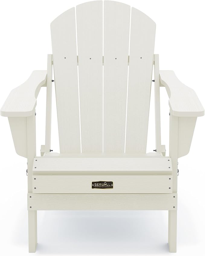 SERWALL Folding Adirondack Chair - HIPS Adirondack Chairs Outdoor Chairs Weather Resistant Fire Pit Chairs- White