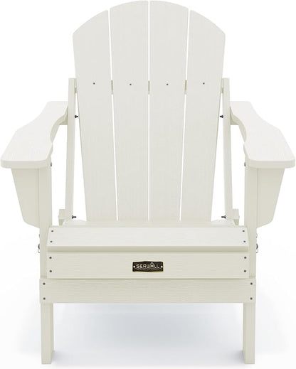 SERWALL Folding Adirondack Chair - HIPS Adirondack Chairs Outdoor Chairs Weather Resistant Fire Pit Chairs- White