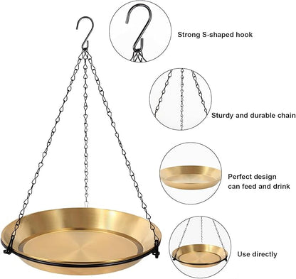 HRAYLTOP Hanging Bird Bath Bird Feeder Bowl with 16.3 inch Iron Hanging Chain Detachable Outdoor Decor for Garden Backyard Patio and Deck - Perfect for Attracting Birds