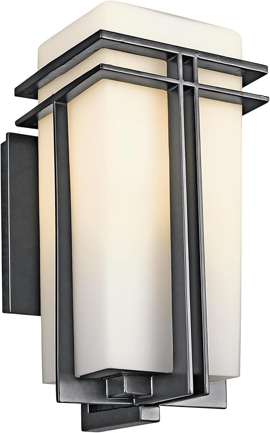 Kichler Tremillo 17.25" Outdoor Wall Lightin Black, 1-Light Exterior Wall Sconce Porch Light with Satin Etched Cased Opal Glass, (17.25" H x 8.5" W), 49202BK