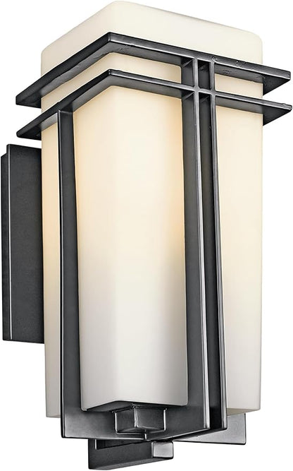 Kichler Tremillo 17.25" Outdoor Wall Lightin Black, 1-Light Exterior Wall Sconce Porch Light with Satin Etched Cased Opal Glass, (17.25" H x 8.5" W), 49202BK