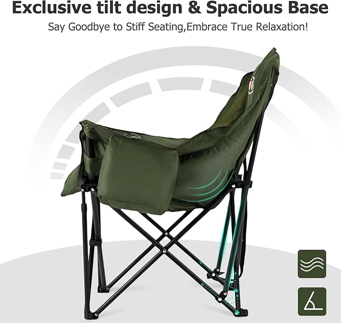 Overmont Gentle Heated Oversized Camping Chair for Adults - 3 Levels Seat & Back Separately Control - 500lbs Support Heavy Duty Padded Folding Chair Outdoor Garden Portable - Battery NOT Included