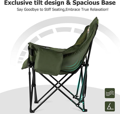 Overmont Gentle Heated Oversized Camping Chair for Adults - 3 Levels Seat & Back Separately Control - 500lbs Support Heavy Duty Padded Folding Chair Outdoor Garden Portable - Battery NOT Included