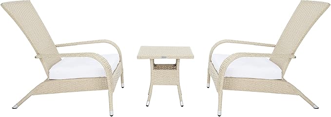 SAFAVIEH Outdoor Collection Edna Beige/White Cushion 3-Piece Lounge Set with Table (PAT7719B)