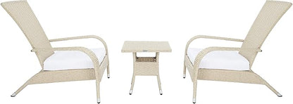 SAFAVIEH Outdoor Collection Edna Beige/White Cushion 3-Piece Lounge Set with Table (PAT7719B)