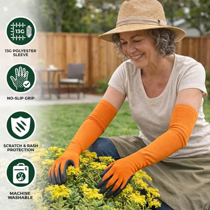 Long Sleeve Gardening Gloves Protection Sleeves No-Slip Grip, Durable Long Garden Gloves Flexible Sleeves, Women/Men