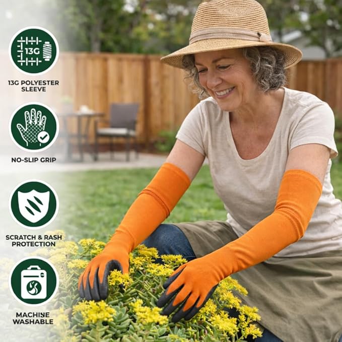 Long Sleeve Gardening Gloves Protection Sleeves No-Slip Grip, Durable Long Garden Gloves Flexible Sleeves, Women/Men