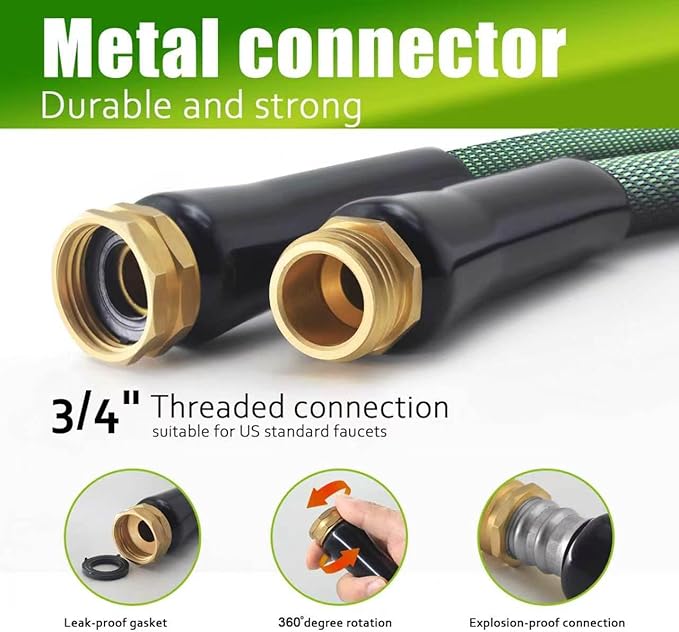 Garden Hose 15FT, Heavy Duty Water Hose with Aluminum Fittings, Puncture Proof All-weather, Ultra-Lightweight and Flexible, Watering and Cleaning for Outdoor, Lawn