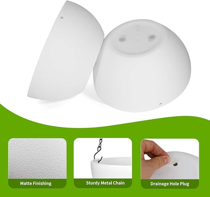 13 inch Hanging Planters for Indoor Outdoor Plants, 2 Pack Hanging Pots with Drainage Holes and Chain, Plastic Hanging Plant Pots for Garden Home Decor, White