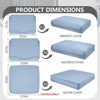 14 Piece Outdoor Patio Waterproof Cushion Covers, Fits 6-Seat Wicker Rattan Sectional Couch Chair Furniture Cover Replacement Set - Fade-Resistant Patio Cushion Covers with Zipper