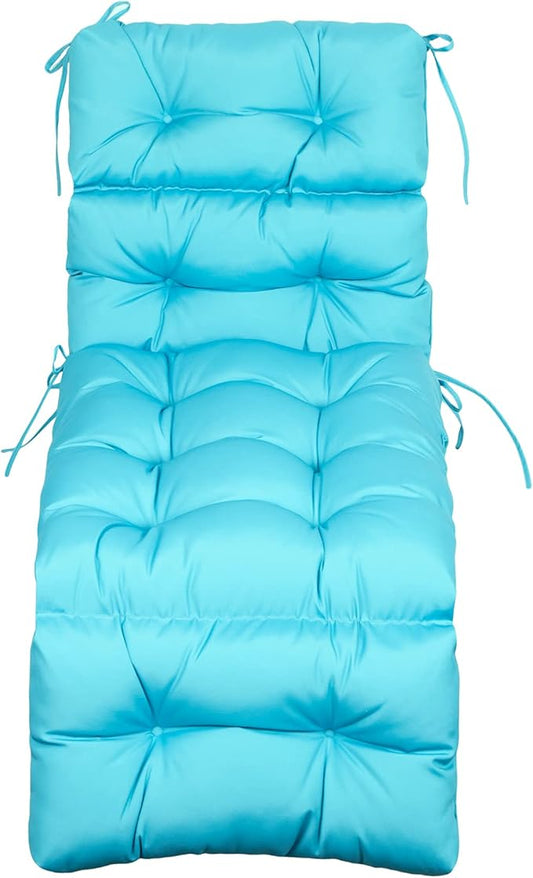ARTPLAN Outdoor Chasie Lounge Tufted Thick Cushion with Ties,Replacement Wicker Chair Cushion for Paito Fruniture,72x22x4inches,All Weather, Sky Blue