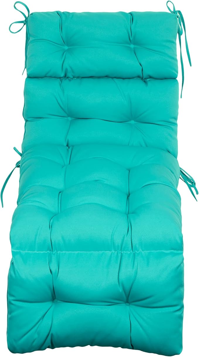 ARTPLAN Outdoor Chasie Lounge Tufted Thick Cushion with Ties,Replacement Wicker Chair Cushion for Paito Fruniture,72x22x4inches,All Weather, Lake Blue