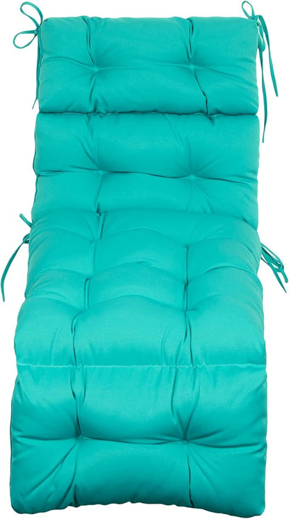 ARTPLAN Outdoor Chasie Lounge Tufted Thick Cushion with Ties,Replacement Wicker Chair Cushion for Paito Fruniture,72x22x4inches,All Weather, Lake Blue