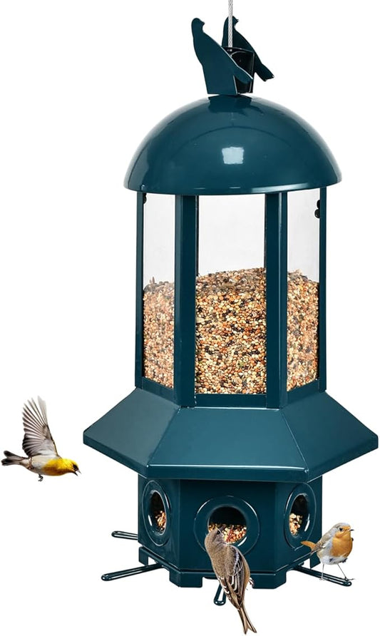 Professional Squirrel Proof Bird Feeders Large Capacity 5.06 lbs, Reliable and Rust Resistant Metal Bird Feeding Station for Prevents Squirrels from Stealing Food and Easy Refilling Blue