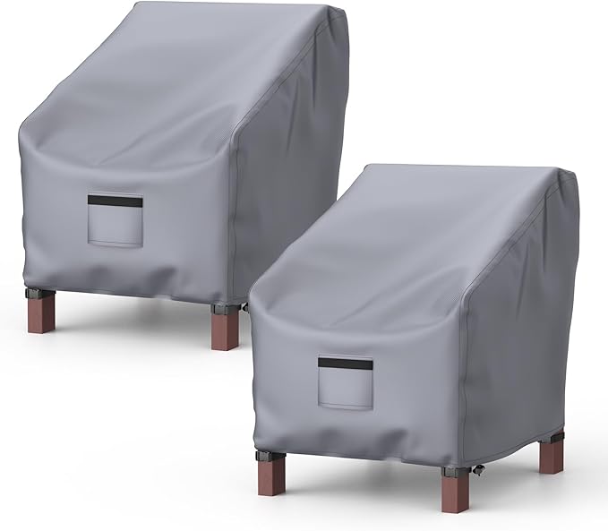 Patio Chair Covers for Outdoor Furniture Waterproof 2 Pack, Lawn Chair Covers 600D Heavy Duty Oxford Cloth, Large Covers for Lounge Lawn Deep Seat 32" W x 37" D x 36" H-Gray