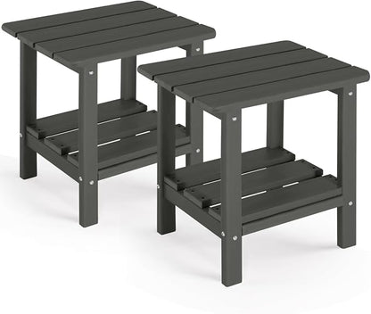 Adirondack Outdoor Side Table Set of 2, 2-Tier Small Patio End Table, Weather Resistant HDPE Outdoor End Tables for Garden, Lawn, Pool, Beach, Porch, Deck, Backyard - Square, Dark Gray