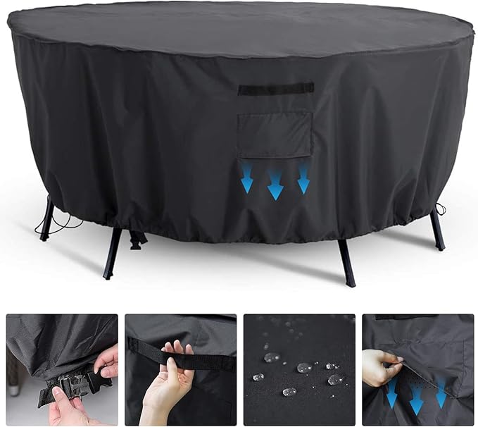 Tempera Outdoor Round Table Cover , Sectional Sofa , Dining Set cover , Anti-Fading , Waterproof Patio Cover for Outdoor Furniture, 96"D x 28"H, Space Grey