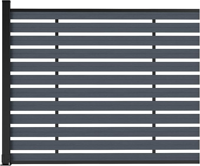 Outdoor Privacy Fence WPC, AC Unit Air Conditioner Screen 5 FT(H) x 6 FT(W) Trash Can with Aluminum Alloy Post, Decorative Fencing, Gray with 1 Post