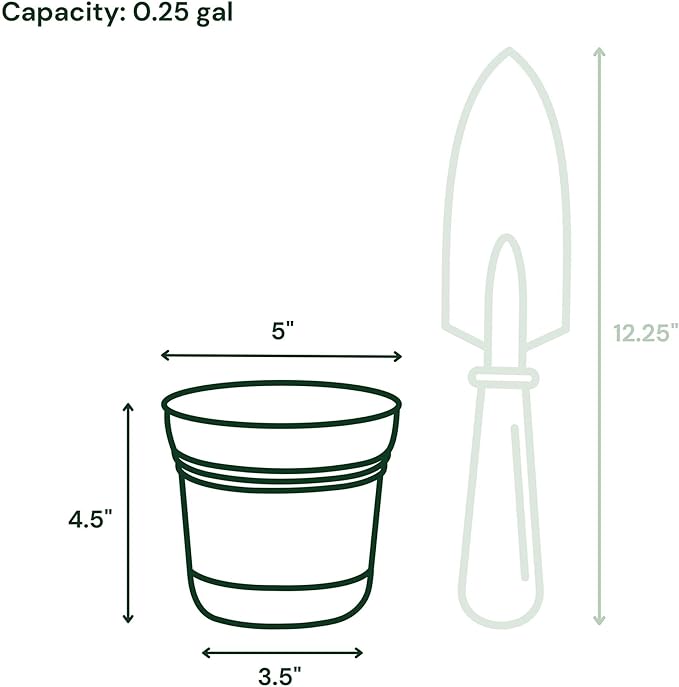 Bloem Saturn 5" Black Round Resin Planter Pot with Snap-in Saucer for Indoor and Outdoor Gardening, 4-Pack