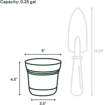 Bloem Saturn 5" Charcoal Round Resin Planter Pot with Snap-in Saucer for Indoor and Outdoor Gardening, 4-Pack
