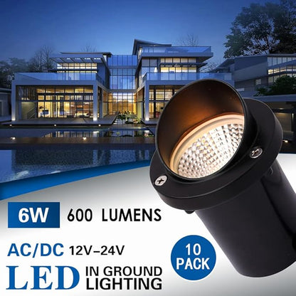 LED Low Voltage Landscape Light,12-24V AC/DC Shielded In-Ground Light IP67 Waterproof 3000K Paver Well for Pathway (10 Pack)