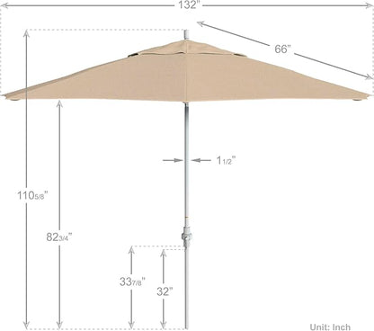California Umbrella 11Ft Fiberglass Rib Patio Umbrella, Hand-Crank, Tilt-Collar, White Frame, Solution Dyed Beige Fabric