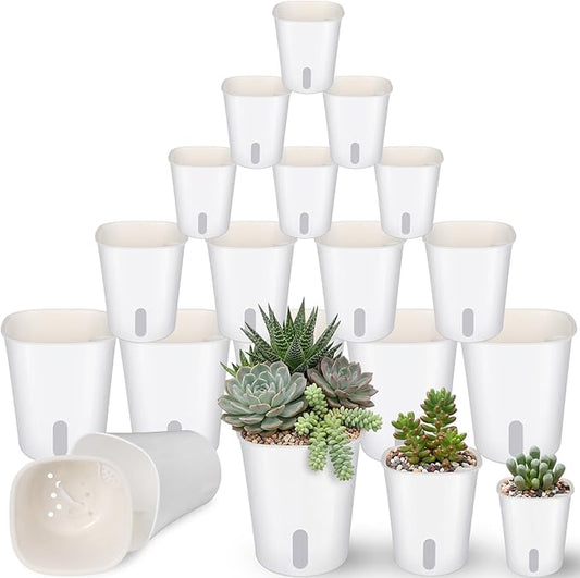 Ziliny 18 Pcs Self Watering Pots Plastic Plant 3 Sizes Flower Plant Pot with Inner White Flower Pots for Indoor House Plants Plastic Self Watering Pot for Herbs Flowers (S,M,L)